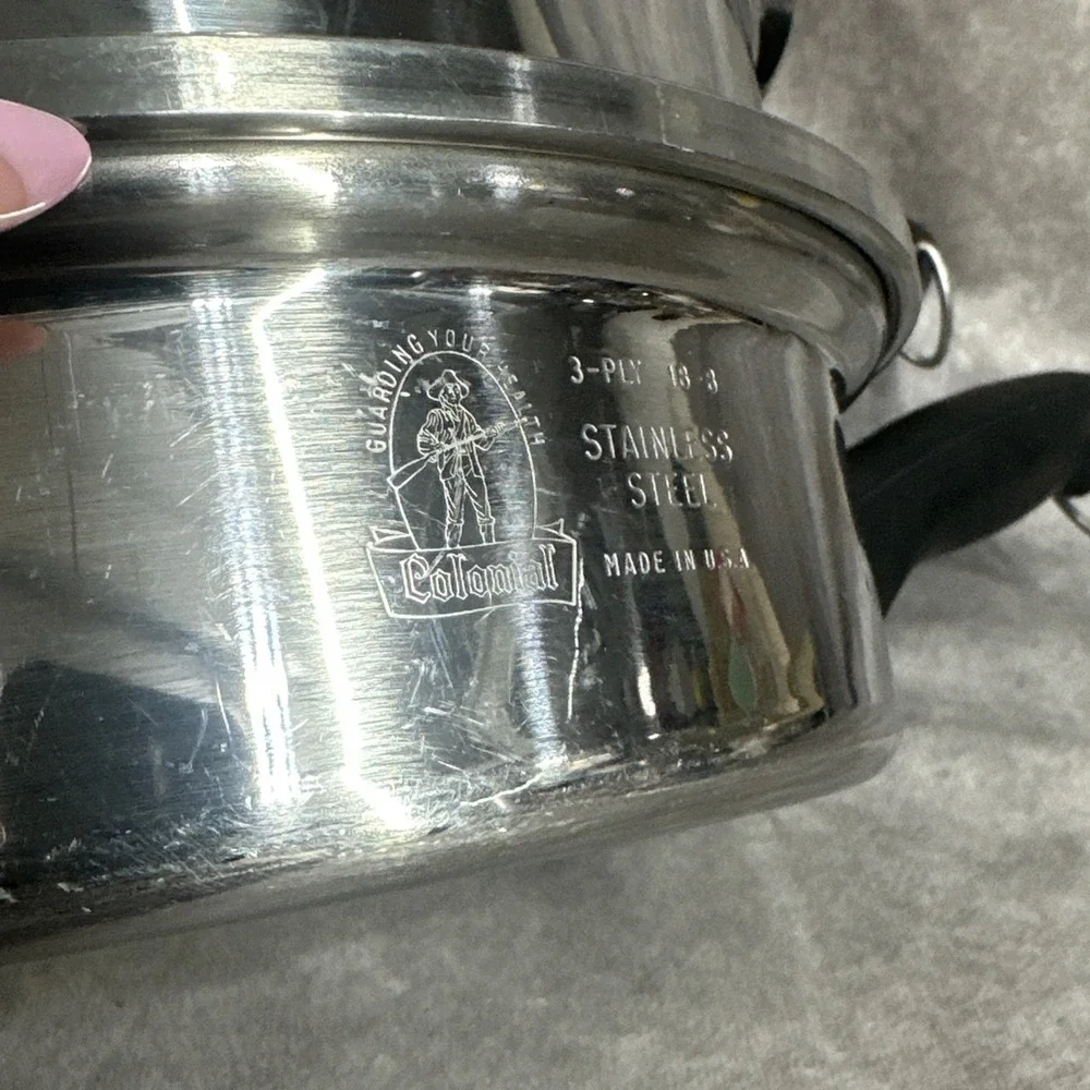 Colonial Ware‎ Steamer Sauce Pot Pan & Lid 3 Ply 18/8 Stainless Steel